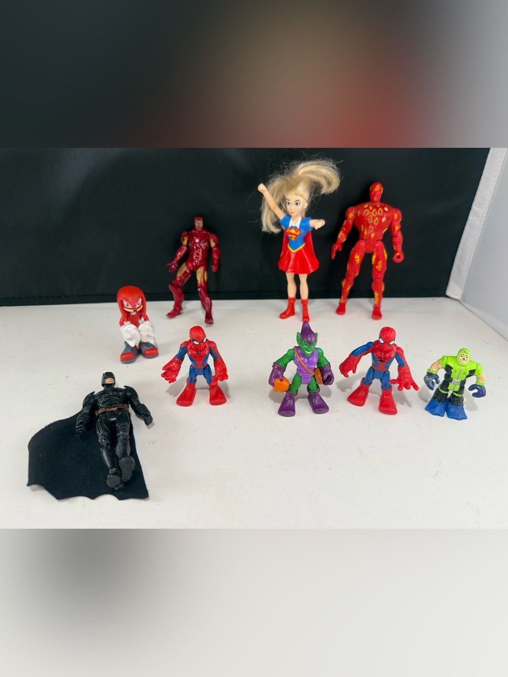 Superhero Action Figures Spiderman Ironman Supergirl Batman & Vtg Human Torch